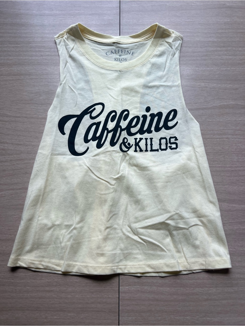 Caffeine & Kilos Women's Cream Graphic Tank Cropped Top Size Small